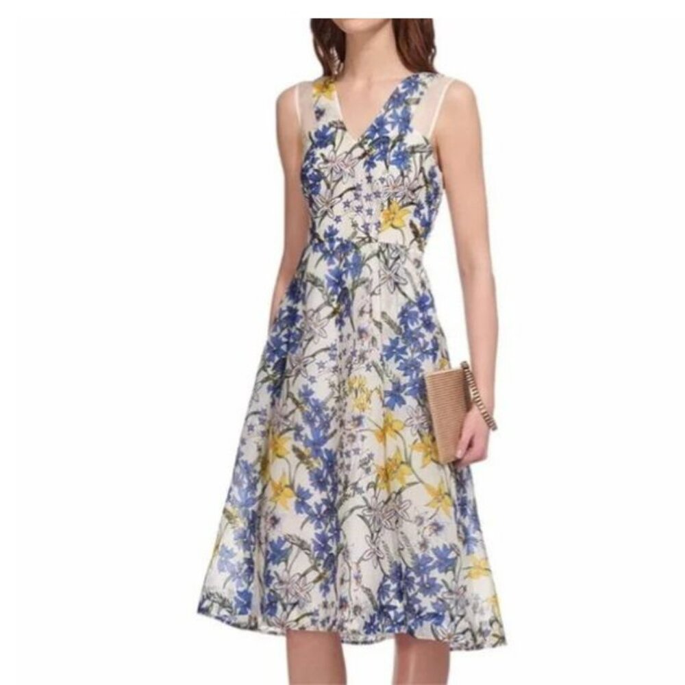 Whistles Bluebell Print Organza Dress Size 0